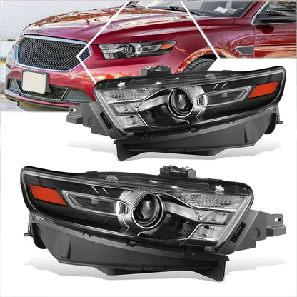 Solidspare Black Pair Housing Amber Corner Projector Headlight For 2013-2019 Ford Taurus