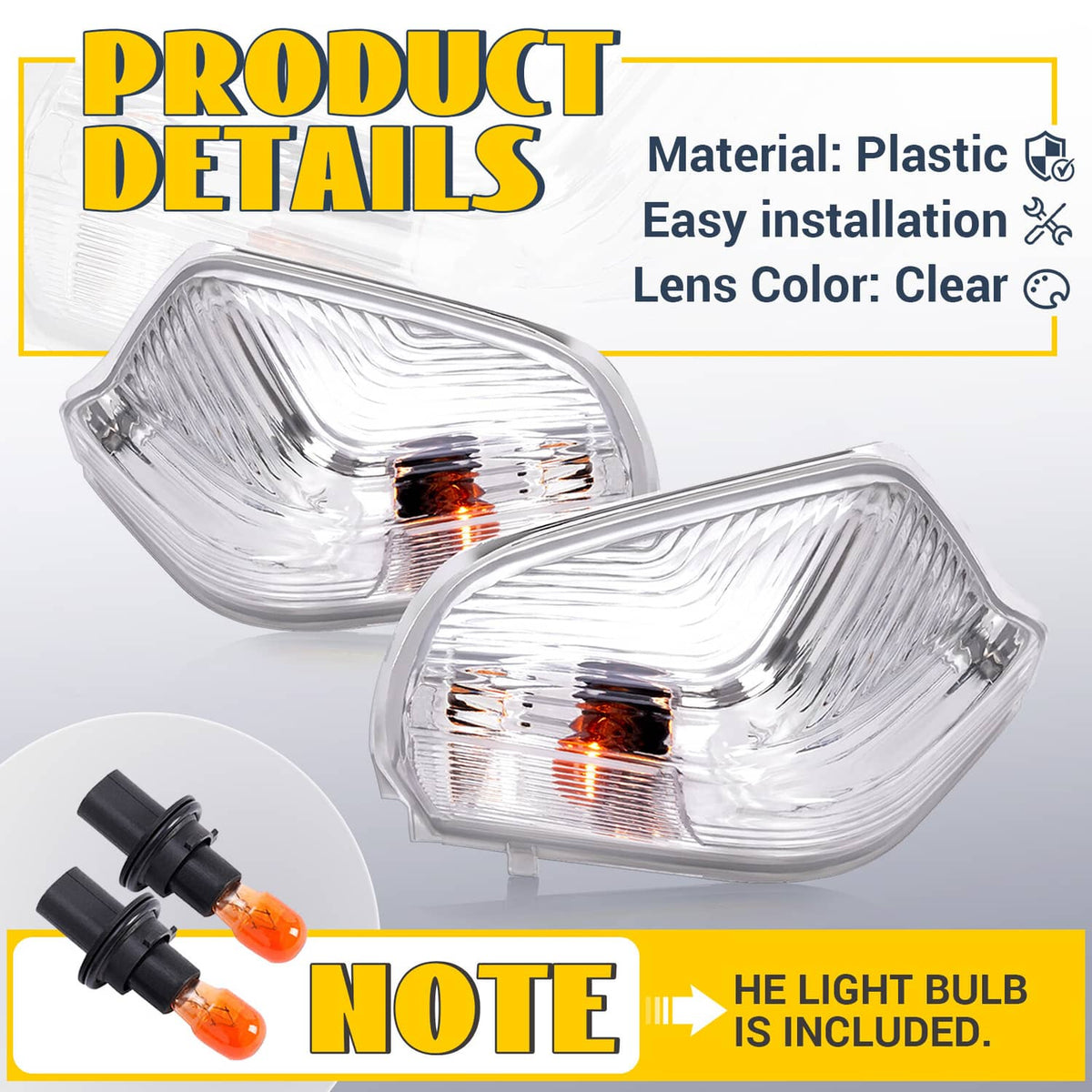 Solid Spare Pair Side Mirror Indicator Light w/Bulb For Mercedes Benz Sprinter W906 2006-21