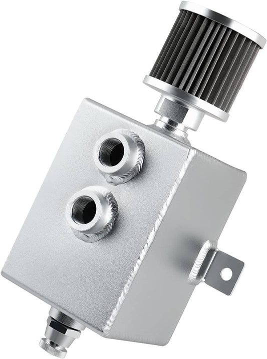 Solidspare 2L Oil Catch Can Tank 2 Port AN10 + Breather Filter Drain Tap Baffled Universal