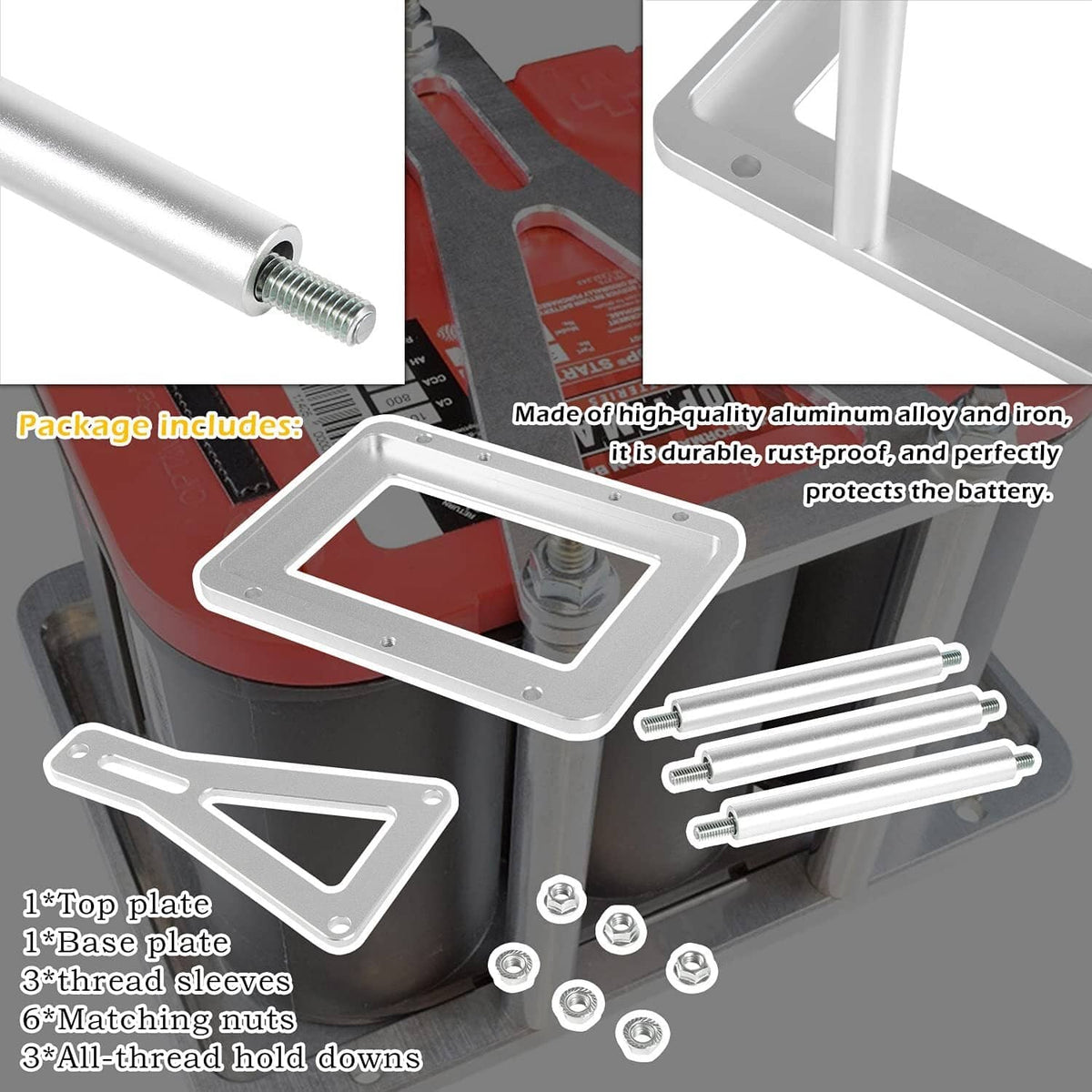 Solid Spare Universal Aluminum Battery Tray Hold Down Trunk Relocation Box 551181