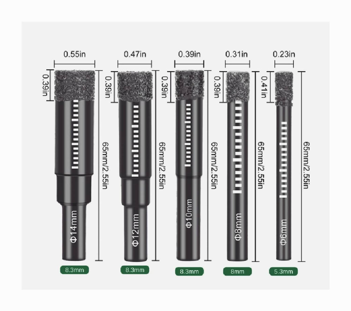 Solid Spare Black New Dry Diamond Drill Bits Durable For Porcelain Granite Tile Ceramic