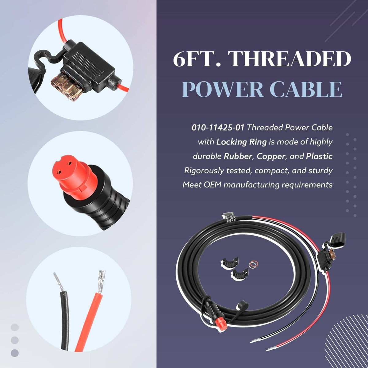 Solidspare Replace for Garmin 010-11425-01 Threaded Power Cable 6ft./1.8m for Garmin GLS