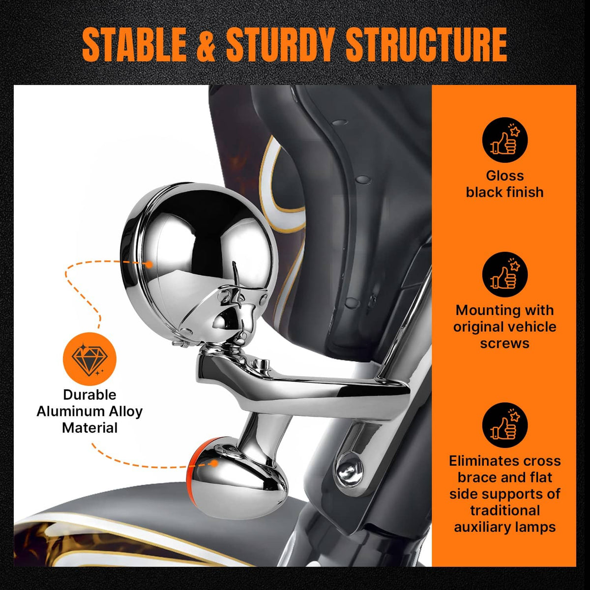 Solidspare Chrome 4-1/2" LED Auxiliary Fog Spot Light Bracket Kit For Harley Street Glide