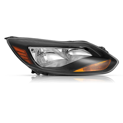 Solid Spare Black Right Passenger Side Headlight Clear Lens Halogen For Ford Focus 2012-2014