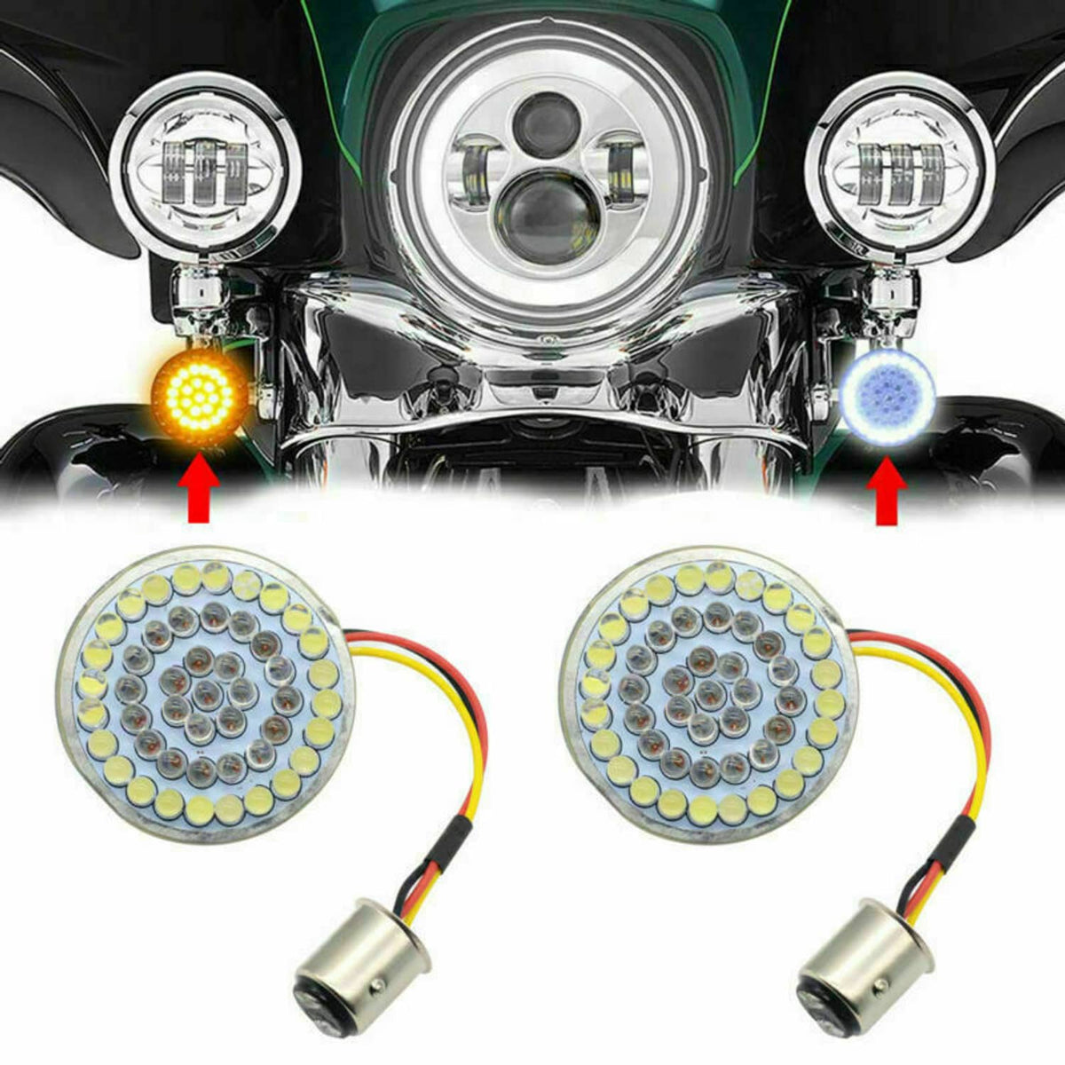 Solidspare Front 2" Led Turn Signal Light 1157 Bulb For Harley Touring Road Glide Limited