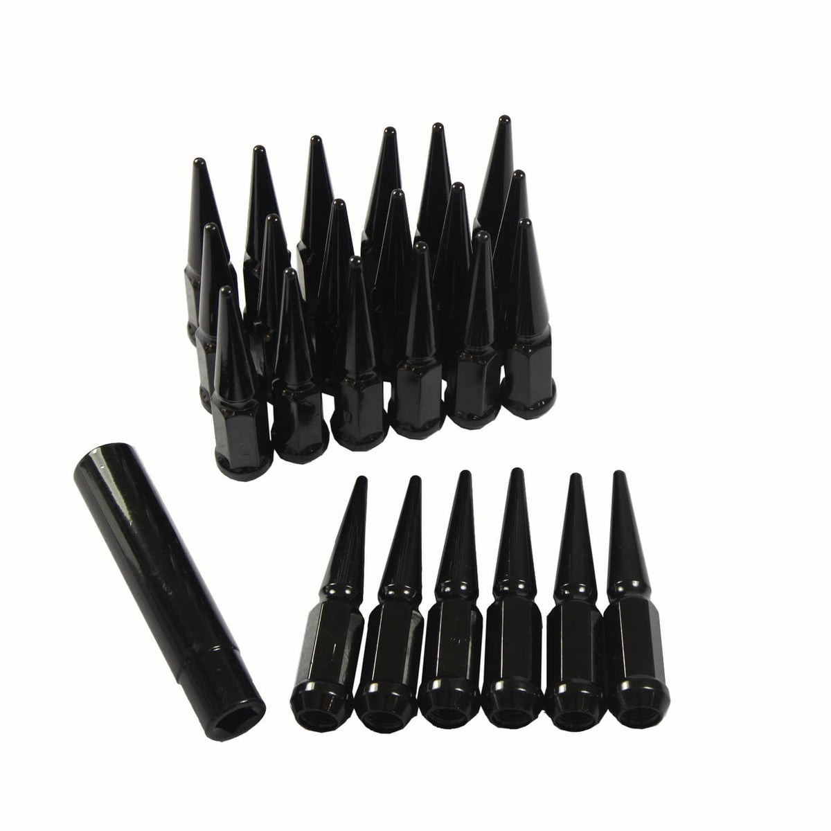 Solidspare 24PCS Spike Lug Nuts 14x1.5 Black For Chevy Silverado Tahoe 4.4" Tall with Key