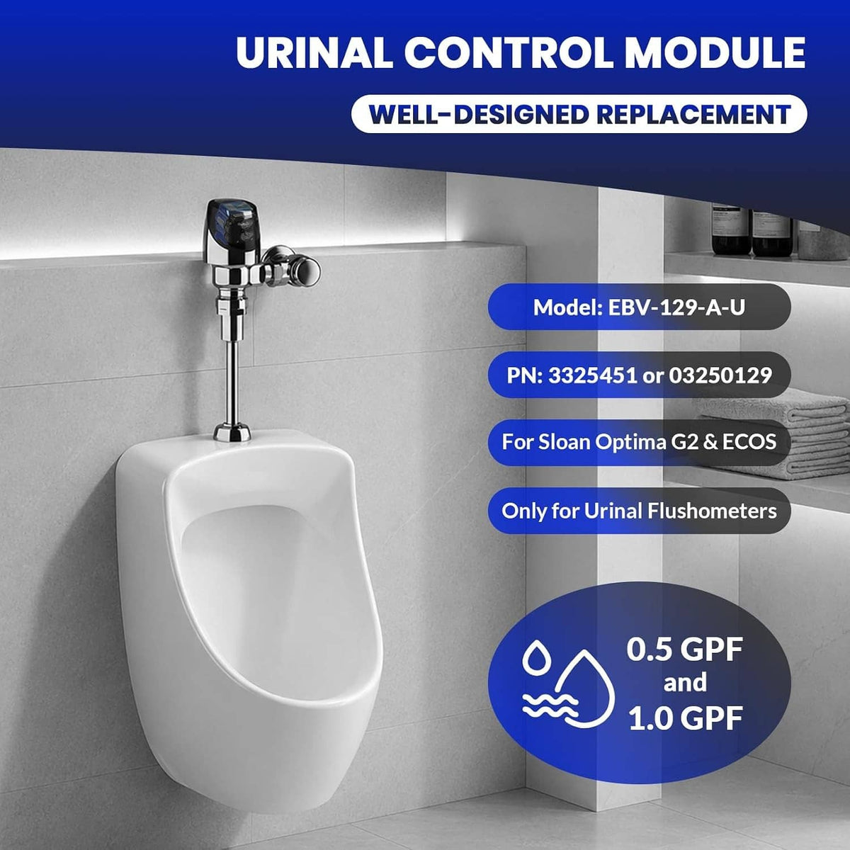 Solidspare EBV-129-A-U Urinal Electronic Control Module, for Sloan Optima G2 & ECOS, 1 Pack