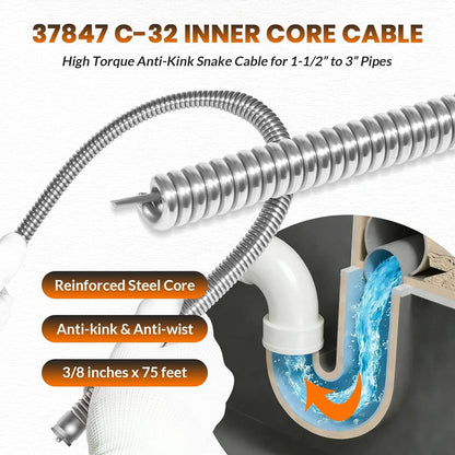 Solidspare 37847 C-32 Inner Core 3/8" x 75' Drain Cleaning Cable for K-3800 K-375 Machines