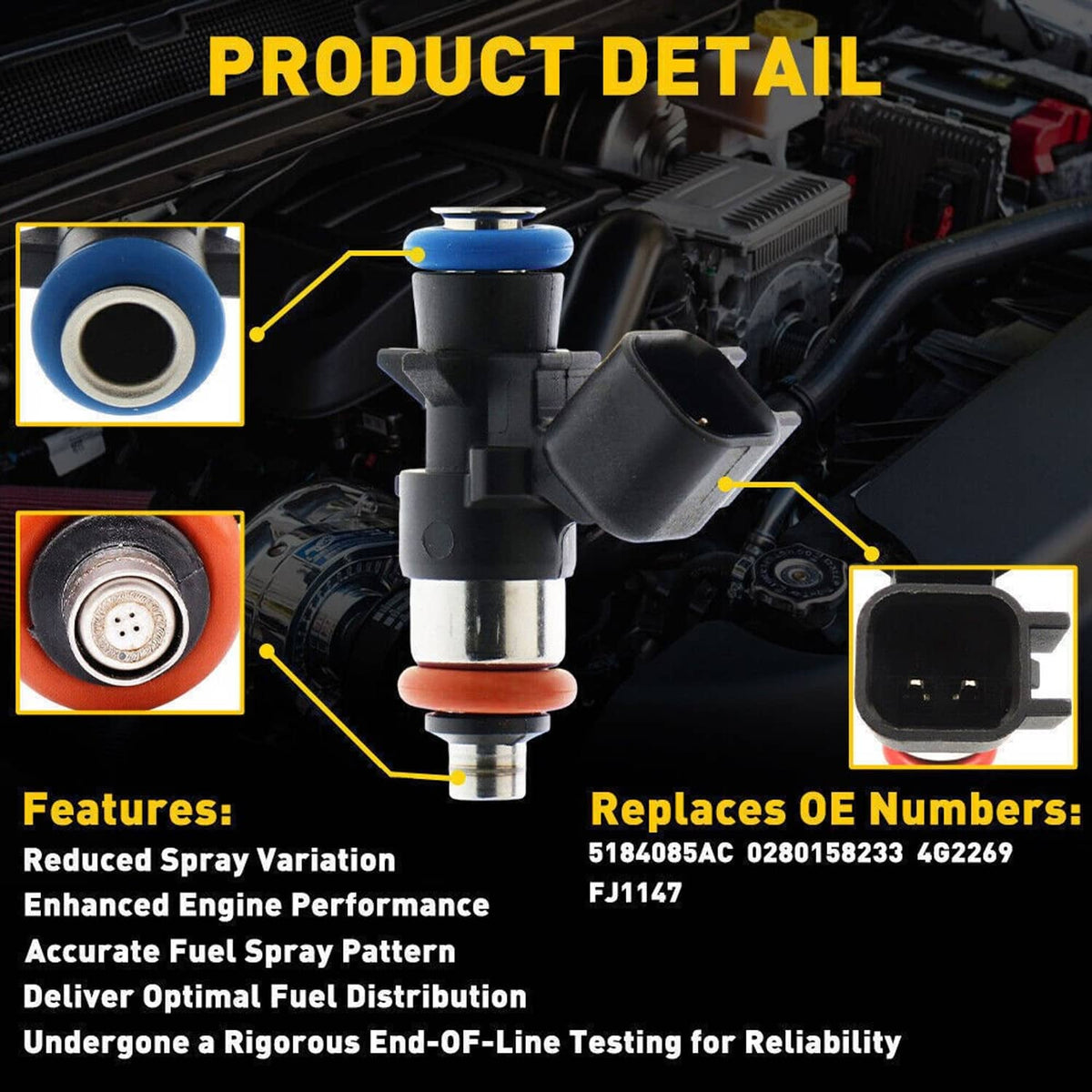 Solidspare 1 Set of 6 Fuel Injectors For Chrysler Dodge Ram Jeep 3.6L 5184085AC 0280158233