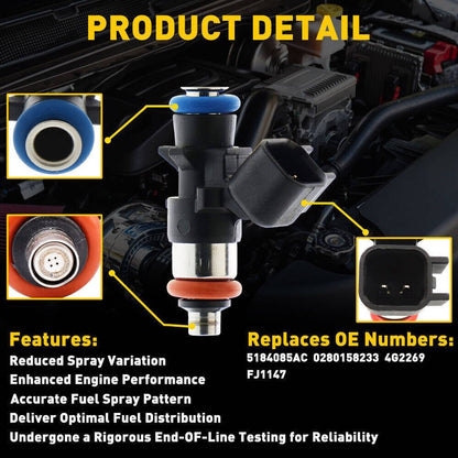 Solidspare 1 Set of 6 Fuel Injectors For Chrysler Dodge Ram Jeep 3.6L 5184085AC 0280158233