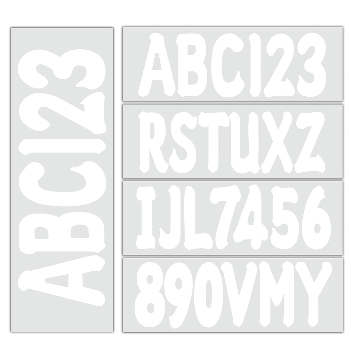 Solid Spare Custom boat registration numbers Decal Sticker 4 sets of A-Z 4 sets of 0-9 White