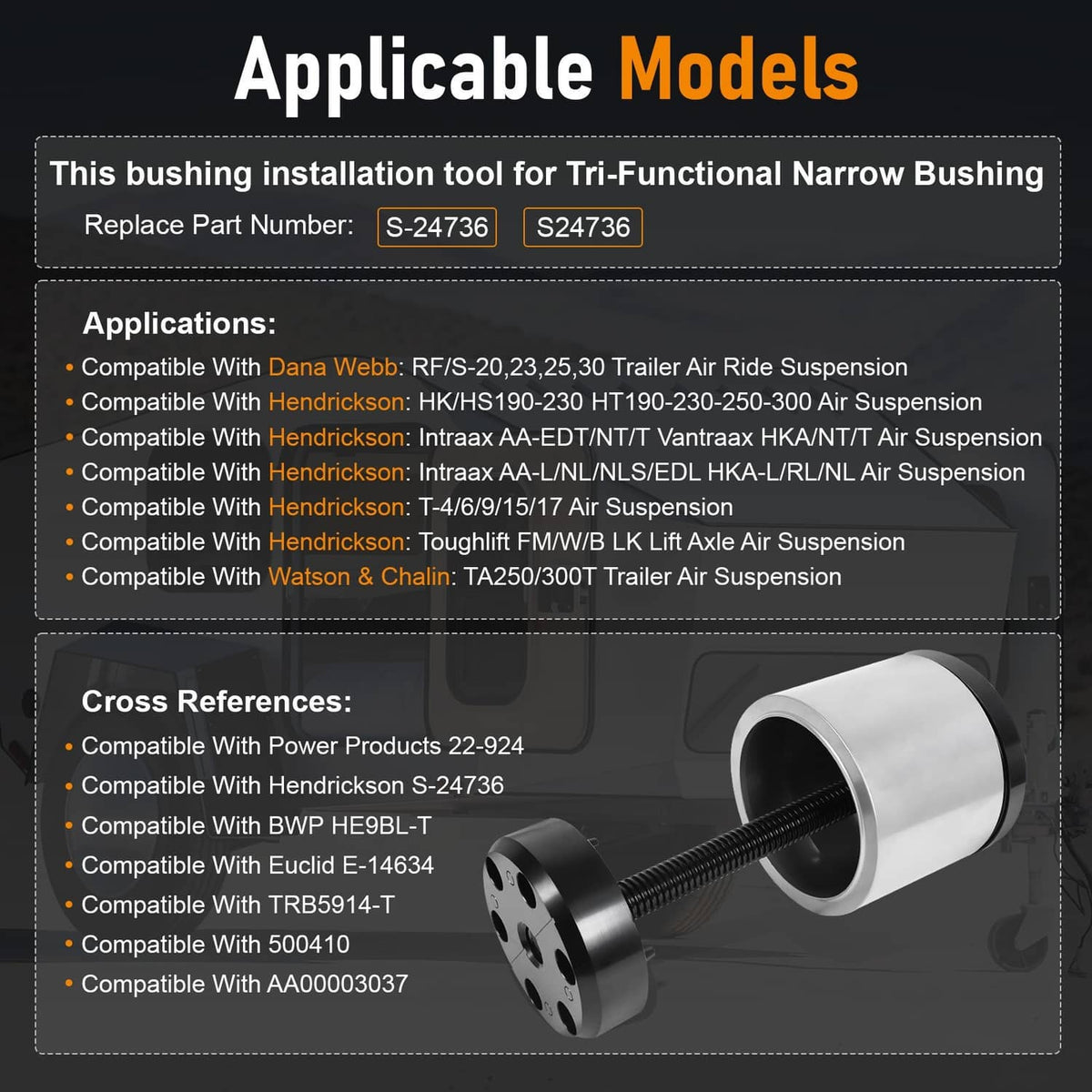 Solidspare New Bushing Installation Tool For Hendrickson Vantraax Narrow Bushing TRB5914-T