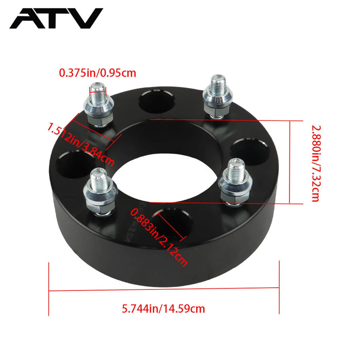 Solidspare 4pcs 1.5" 4×110 ATV Wheel Spacers 10×1.25 For Honda Yamaha For Kawasaki 4/110
