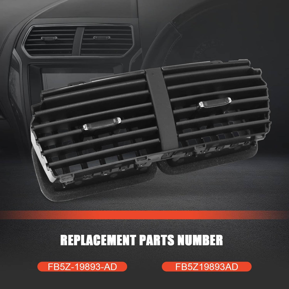 Solidspare Black Dual Center Dash Air Vent FB5Z-19893-AD For 2016-2019 Ford Explorer