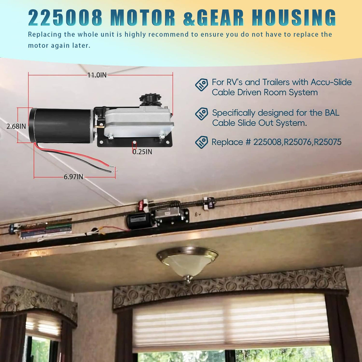 Solidspare RV Slide Out Gear Box and High Output Motor,Replace FOR ‎R25076-1, R25075