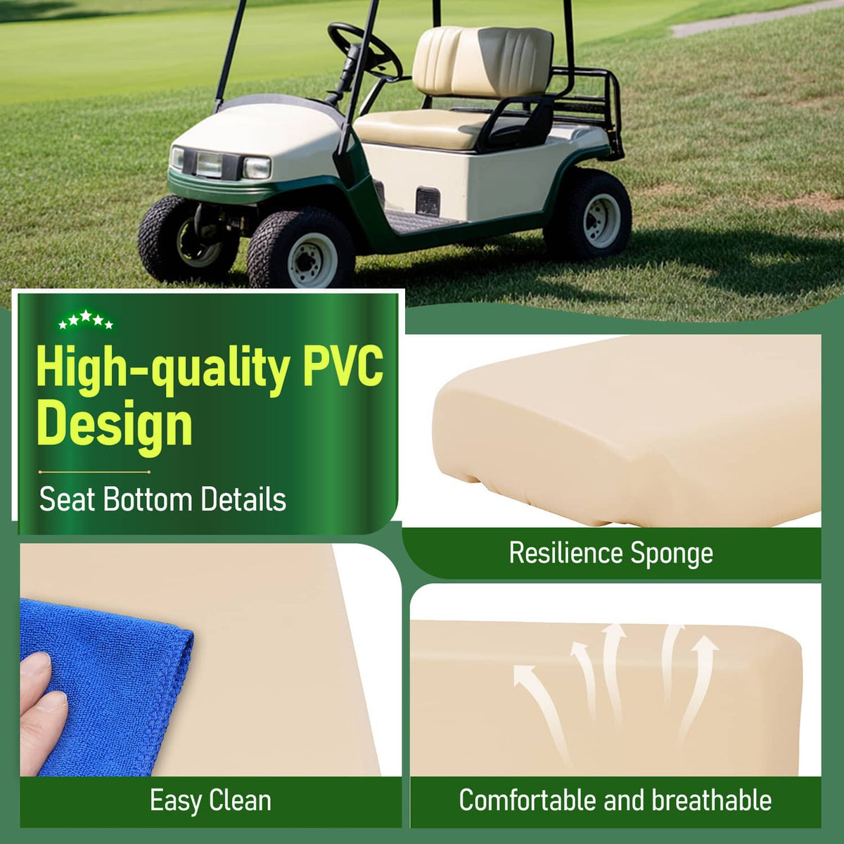 Solidspare Golf Cart Seat Bottom Cushion Assembly For Yamaha G2A,G2E,G9A,G9E 1985-1995