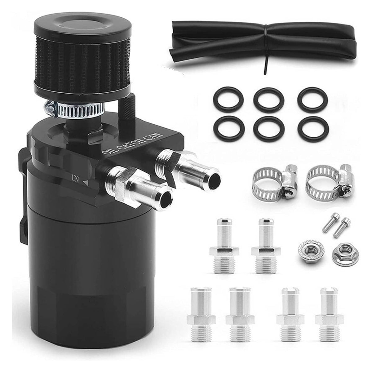 Solidspare Black Oil Catch Can Kit Reservoir Baffled Tank with Breather Filter Universal