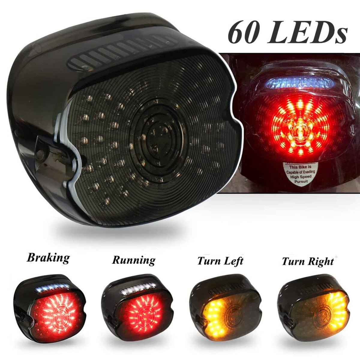 Solidspare Smoke LED Tail Light Brake Rear for Harley Road King Electra Glide Tour Dyna FXR