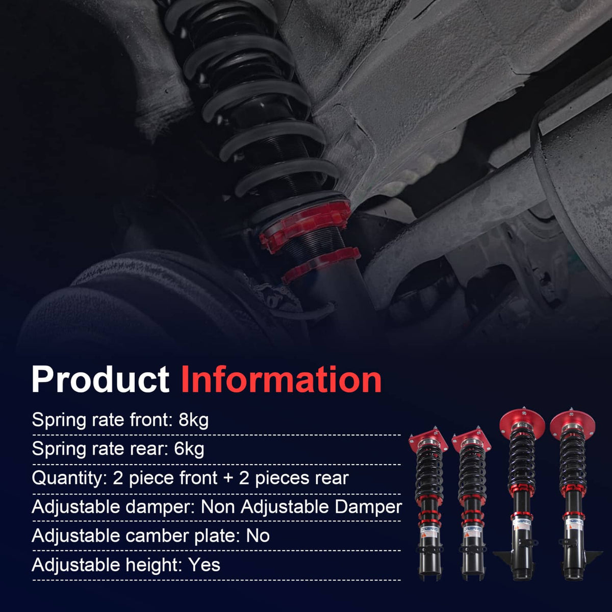 Solidspare JDMSPEED Coilovers Strut Shock Suspension Kit For 03 04 05 Dodge Neon SRT-4 2.4L
