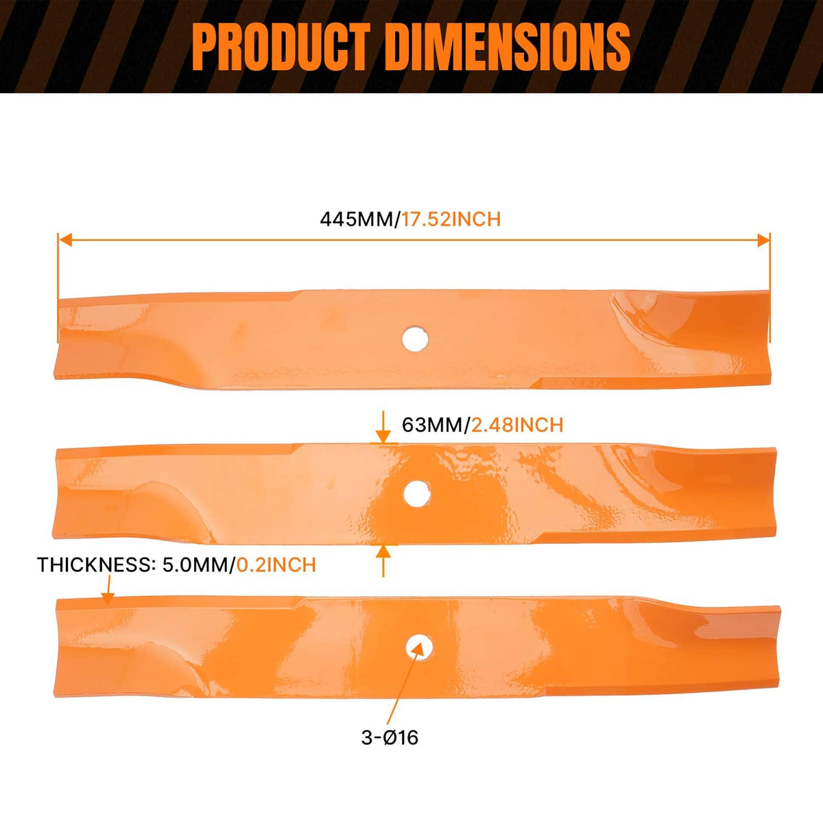 Solidspare 3Pcs 17.5" Deck Blades For Hustler 52" Z/ Super Z/ Raptor 603995 795526 783753