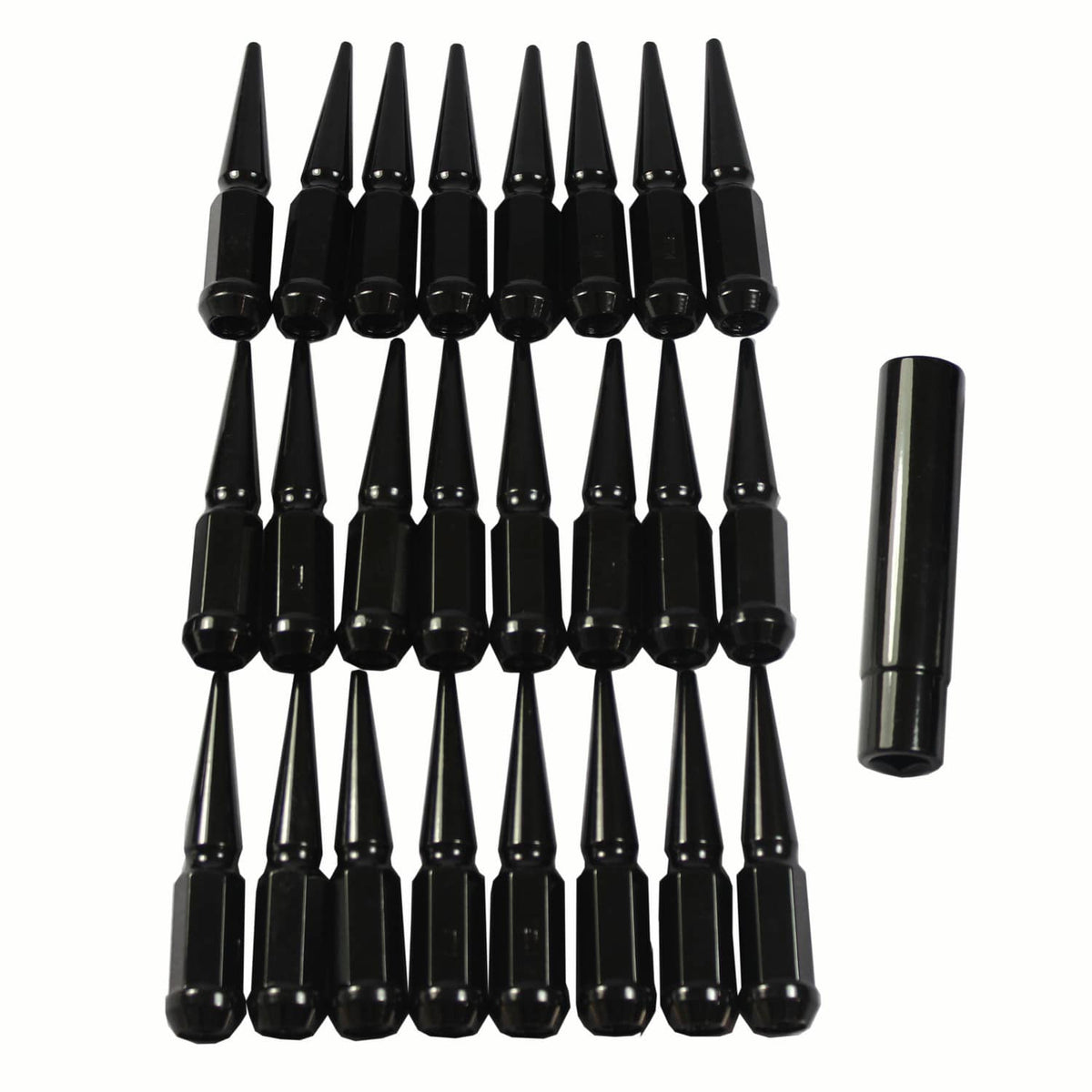 Solidspare 24PCS Spike Lug Nuts 14x1.5 Black For Chevy Silverado Tahoe 4.4" Tall with Key