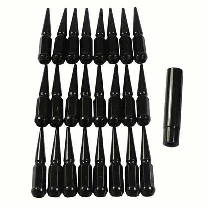 Solidspare 24PCS Spike Lug Nuts 14x1.5 Black For Chevy Silverado Tahoe 4.4" Tall with Key