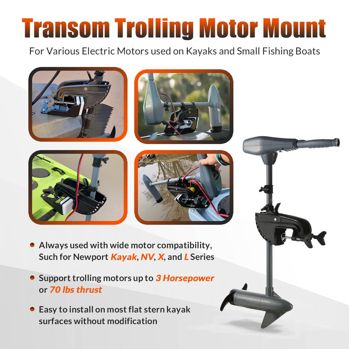 Solidspare Transom Trolling Motor Mount for Kayaks - 3.75" x 4.75" Bolt Pattern - 6mm Thick