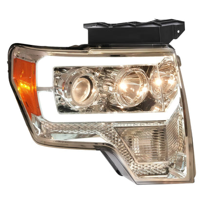 Solid Spare Projector Headlight Assembly Fit Ford F150 F-150 2009-2014 Chrome DRL LED Tube