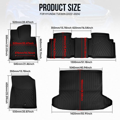 Solidspare 4x Car Floor Mats & Cargo Liner Full Cover Black for 2022-2025 Hyundai Tucson