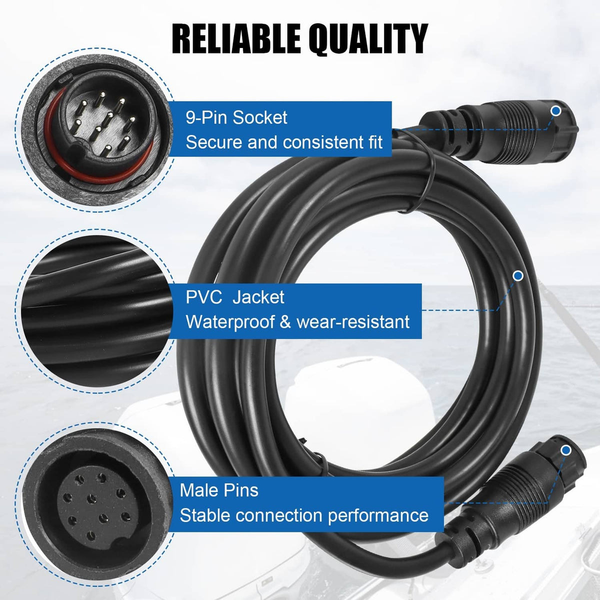 Solidspare 000-00099-006 Extension Cable 9 Pin 10Ft Fit for Lowrance LSS-1 LSS-2 Structure