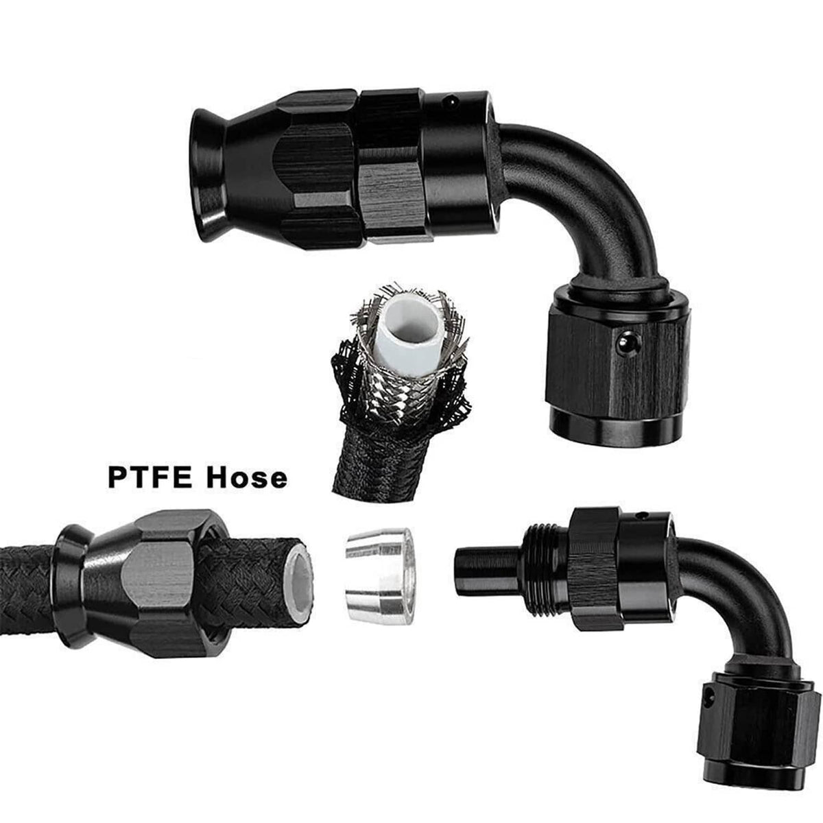 Solidspare 20FT 6AN 3/8" E85 PTFE LS Swap EFI Fuel Line Fitting Nylon Braided Fuel Kit