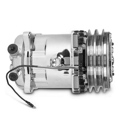 Solidspare A/C Compressor w/Clutch for Sanden 508 Style 2-Groove V-Belt Chrome Aluminum