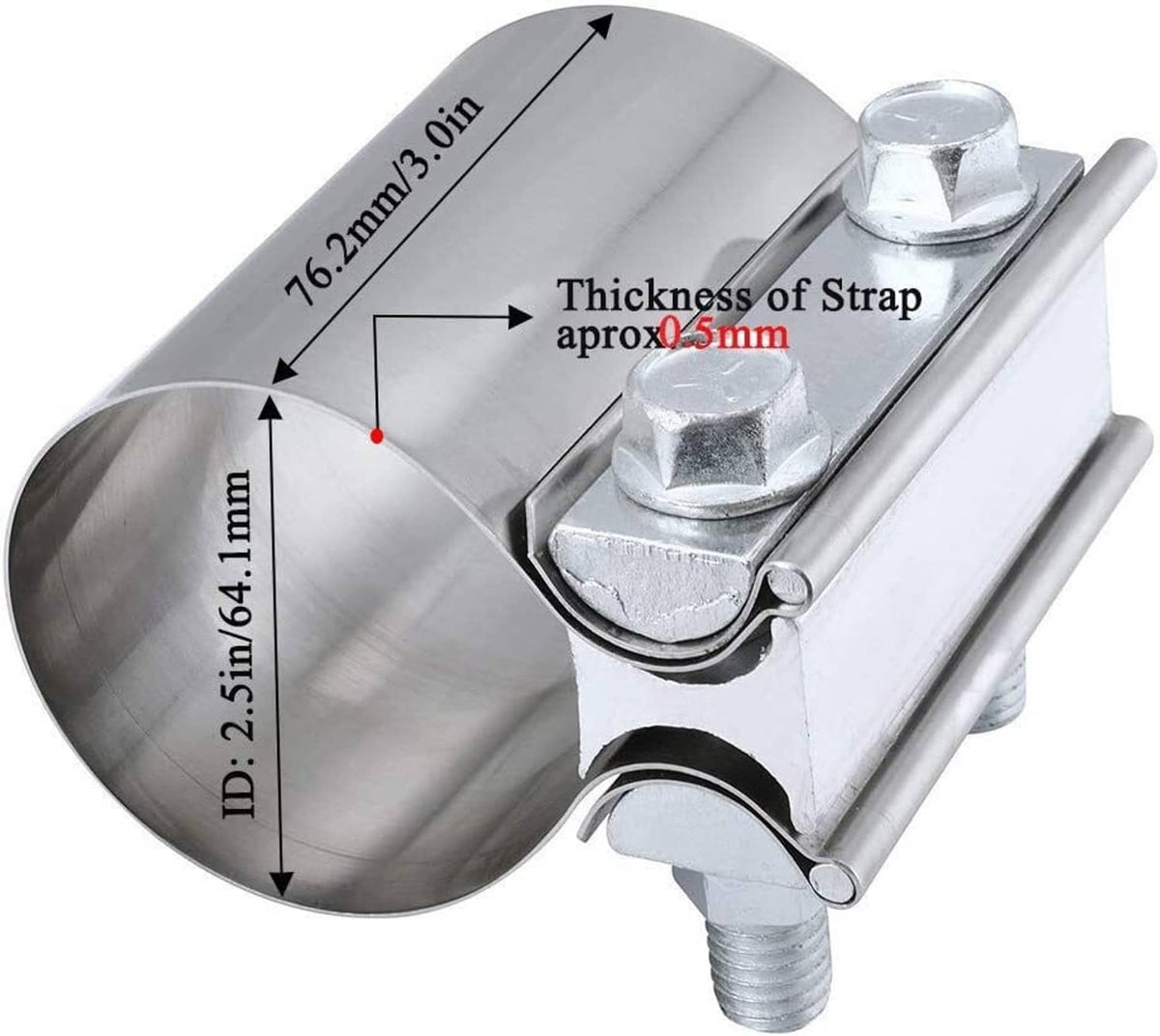 Solidspare 4Pcs New Stainless Lap Joint Exhaust Clamp Sleeve Band For 2.5" 2 1/2" OD Pipe