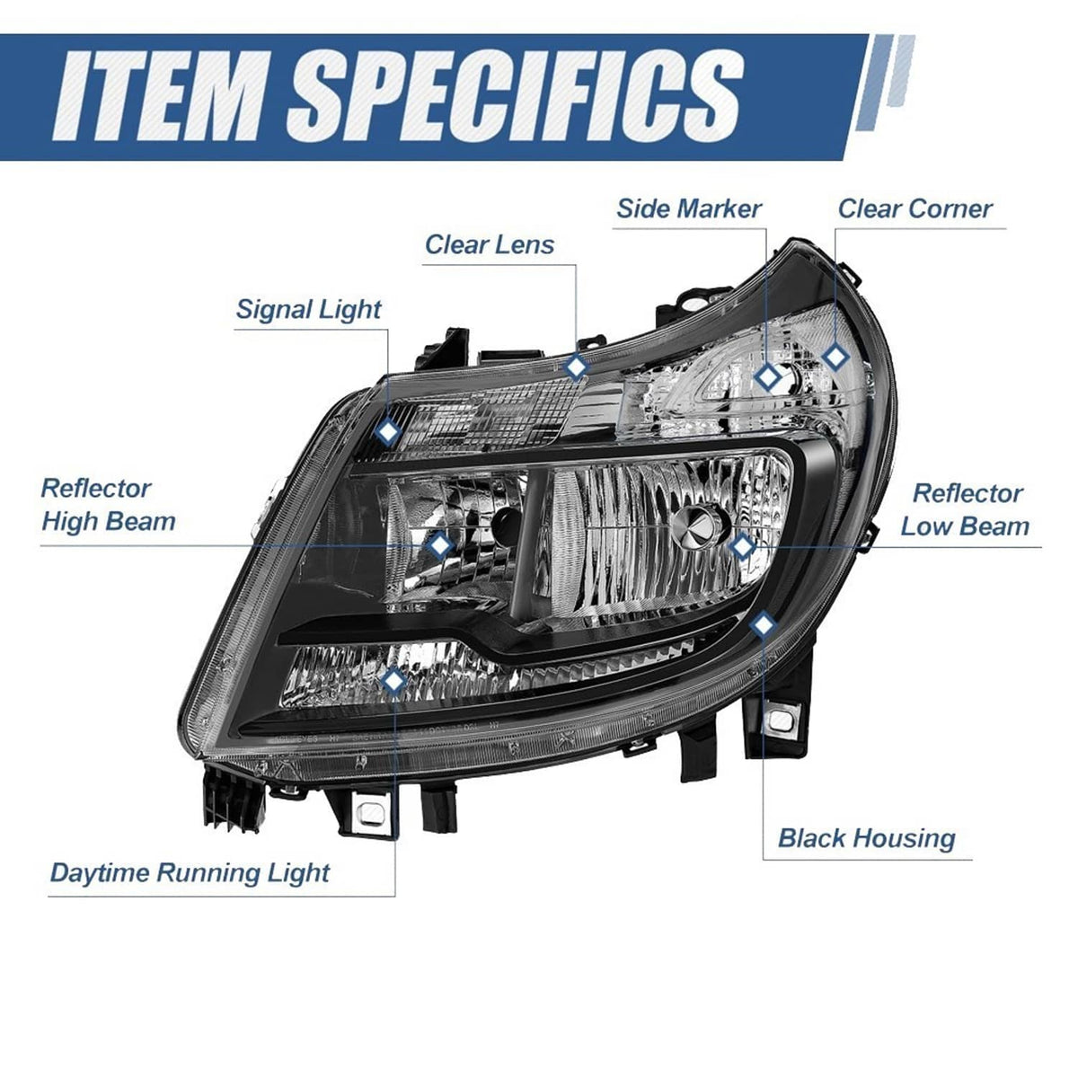 Solidspare Black Left & Right Headlights w/DRL For 14-22 Dodge Ram ProMaster 1500 2500 3500