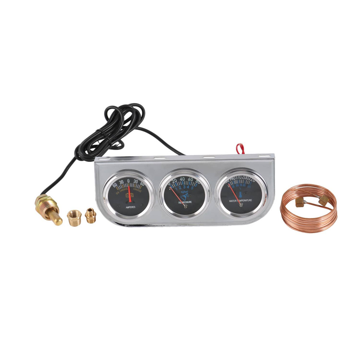 Solidspare 2" 52mm Chrome Car Triple Gauge Set Kit AMP Meter Water Temp Oil Pressure 3 in 1