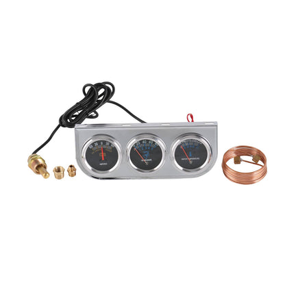 Solidspare 2" 52mm Chrome Car Triple Gauge Set Kit AMP Meter Water Temp Oil Pressure 3 in 1