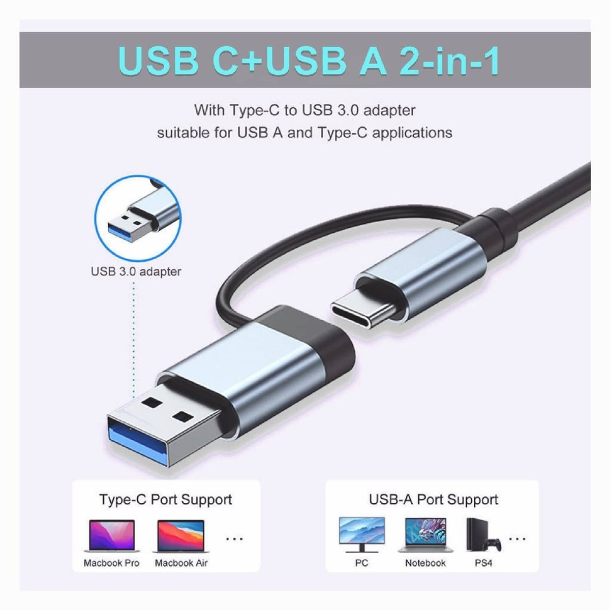 Solid Spare Adapter USB C HUB Type 7/8Port 5G Speed Multi USB Splitter For PC Laptop Macbook