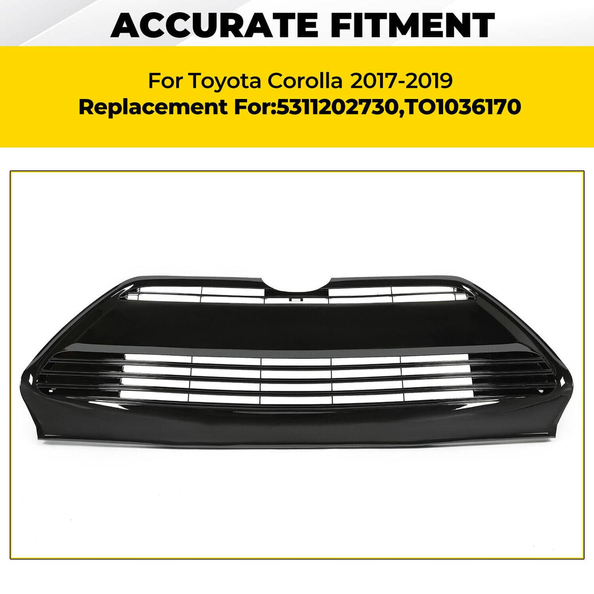Solid Spare For 2017 2018 2019 Toyota Corolla L LE XLE Front Bumper Lower Grille Black Grill
