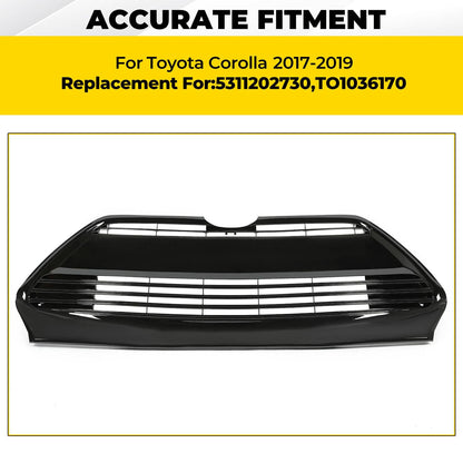 Solid Spare For 2017 2018 2019 Toyota Corolla L LE XLE Front Bumper Lower Grille Black Grill