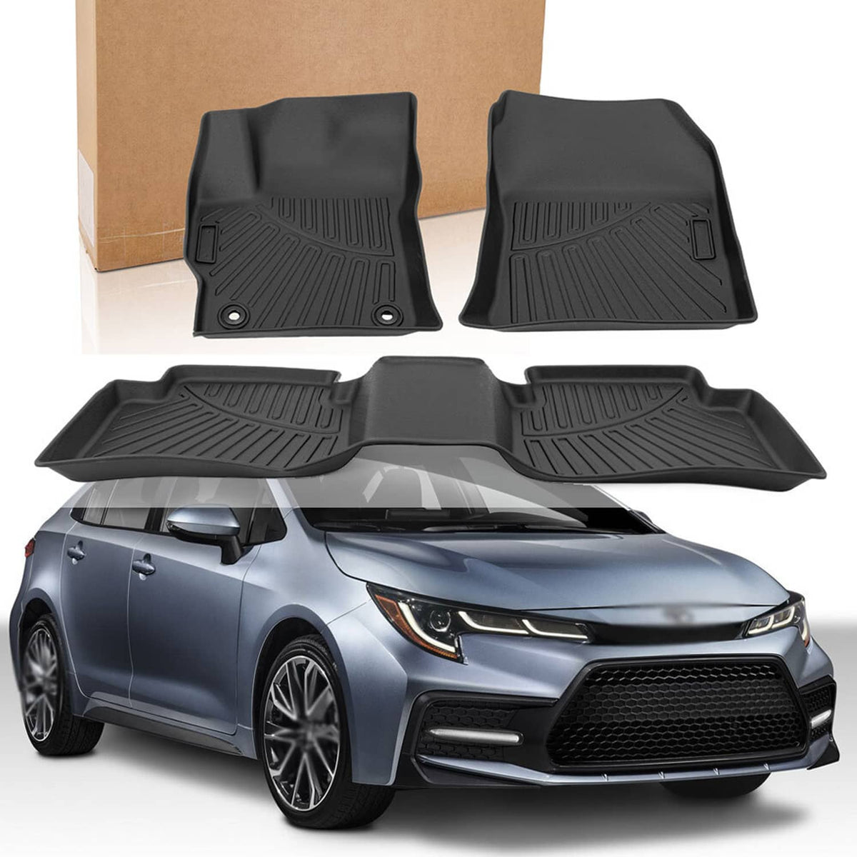 Solidspare Fit For 2020-24 Toyota Corolla Sedan All-Weather Floor Mats 2 Row Liner Set TPE