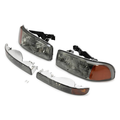 Solid Spare Chrome Headlights+Bumper Lamp Smoke Lens For GMC Sierra 1500 Yukon XL 1999-2007
