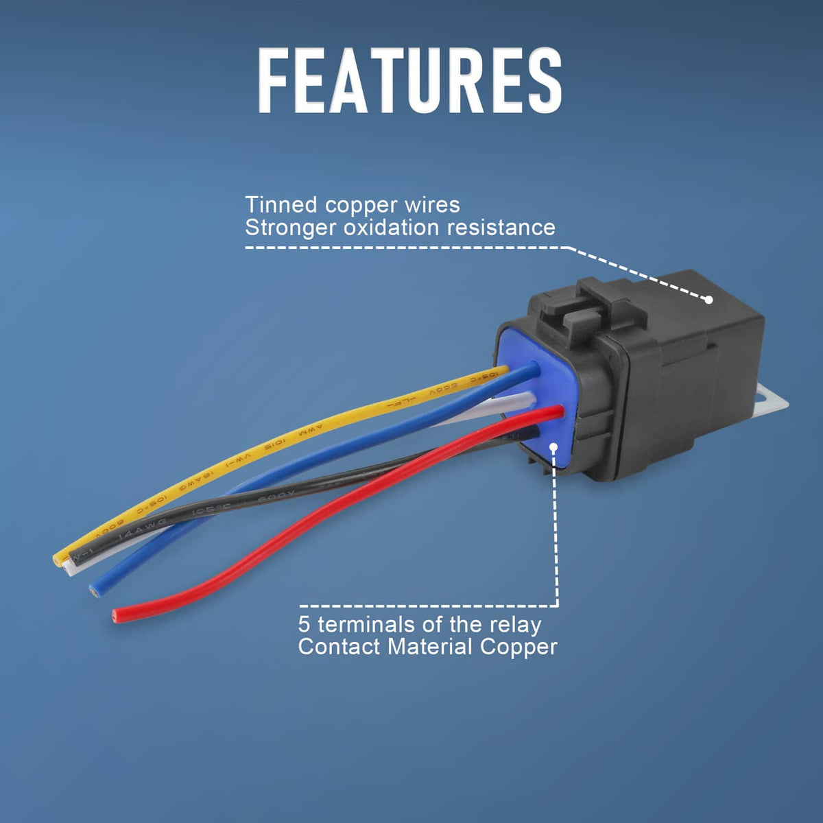 Solidspare Waterproof 5 Pin 12V 40 Amp Relay & Socket W/ 5" 12 Gauge Wire Pigtail Harness