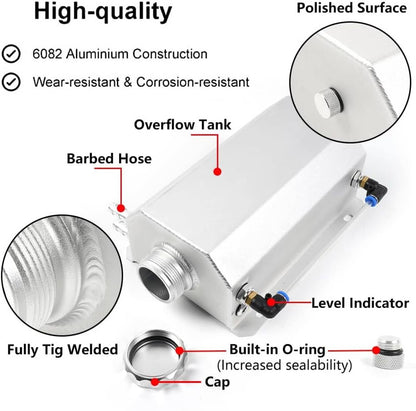 Solidspare 2L Polished Aluminum Coolant Radiator Overflow Reservoir Expansion Water Tank