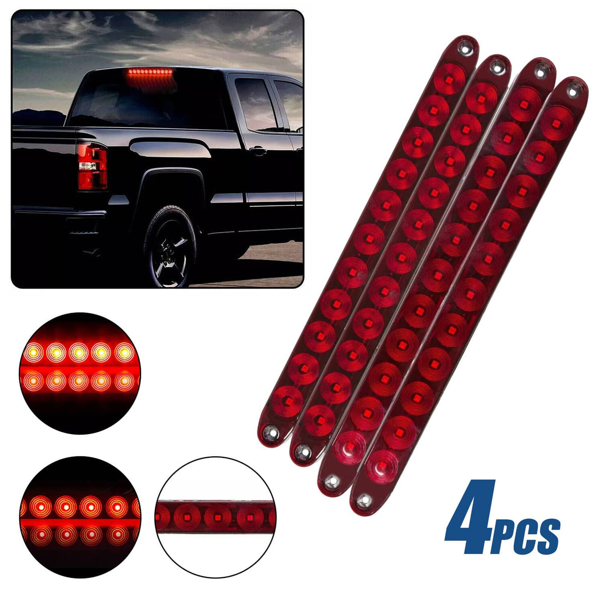 Solidspare 4X 16" 11 LED Red Truck Trailer Light Bar Stop Turn Tail Brake Light Strip Kit
