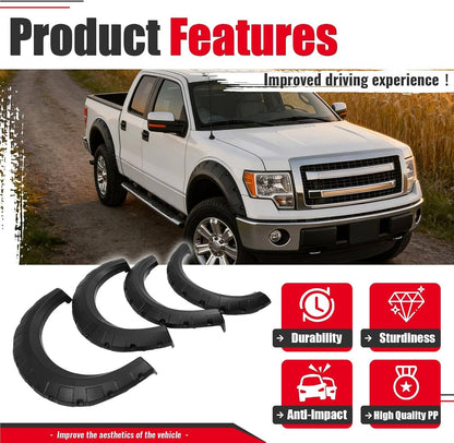 Solid Spare [4PCS] Pocket Riveted Wheel Fender Flare For 2009-2014 Ford F150 F-150 Styleside