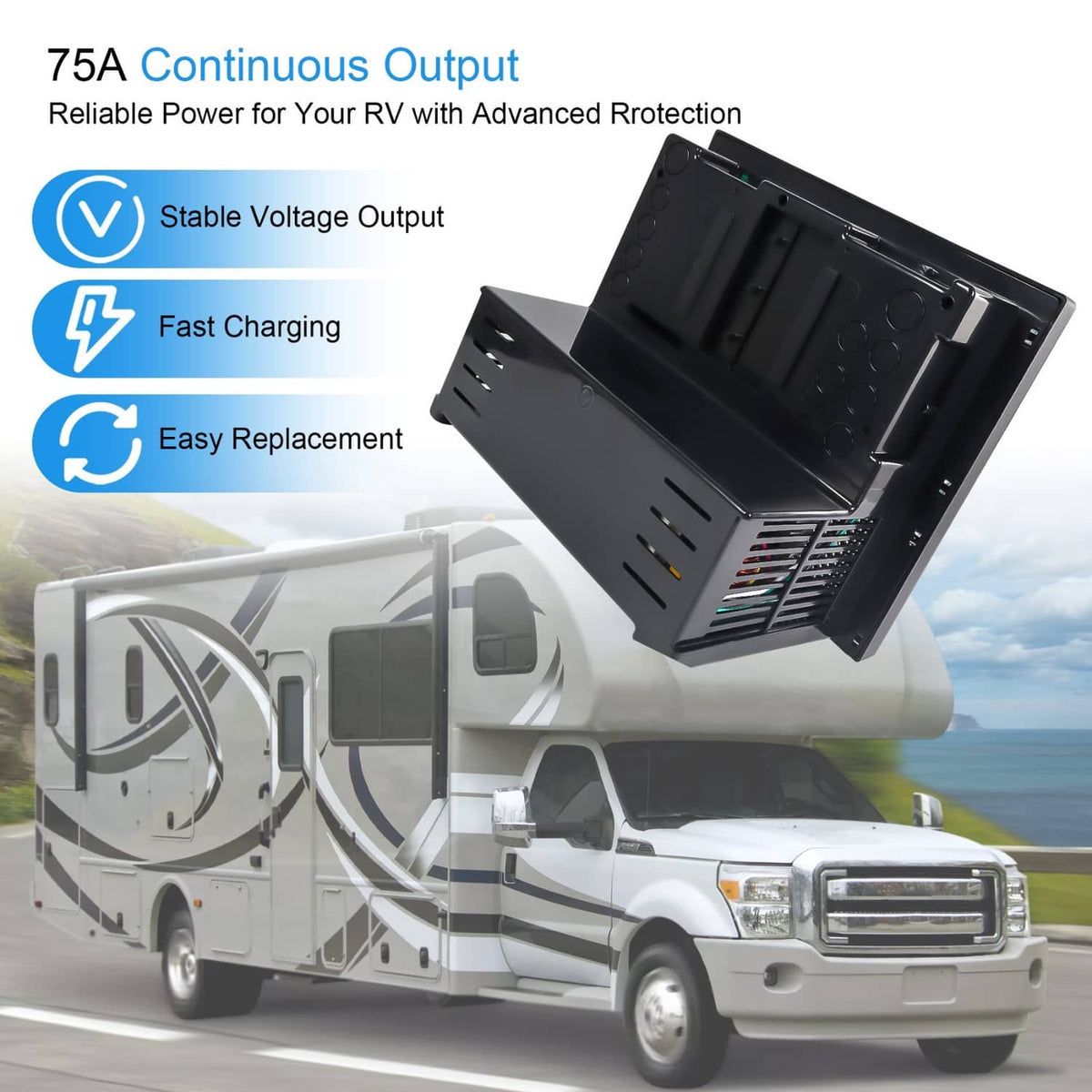 Solidspare WF-8975-AD 75 AMP RV Power Converter Power Center Battery Chargers for rv,Camper