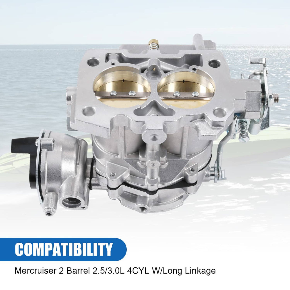 Solidspare Marine Carburetor W/Gasket for Mercruiser 2 Barrel 2.5/3.0L 4CYL W/Long Linkage