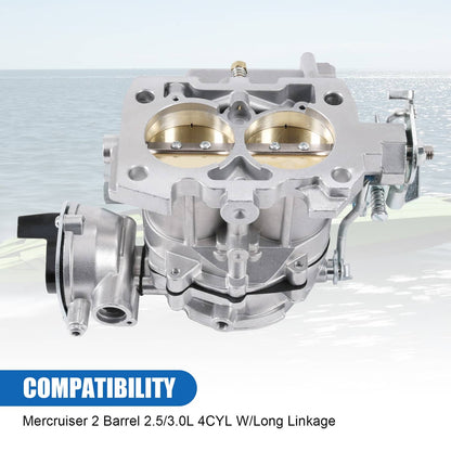 Solidspare Marine Carburetor W/Gasket for Mercruiser 2 Barrel 2.5/3.0L 4CYL W/Long Linkage