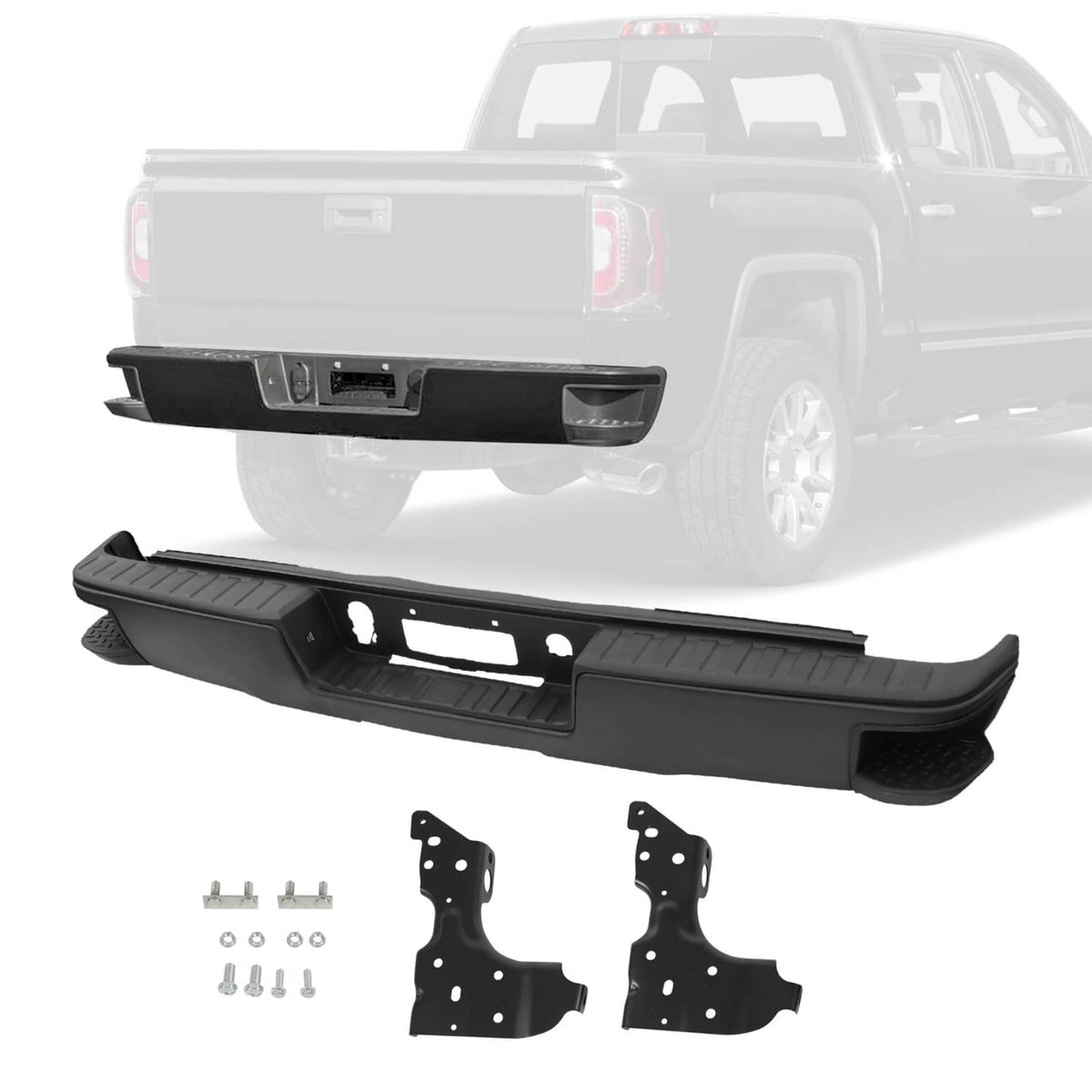 Solidspare Black Rear Step Bumper without Sensor Hole For 14-18 Chevy Silverado Sierra 1500