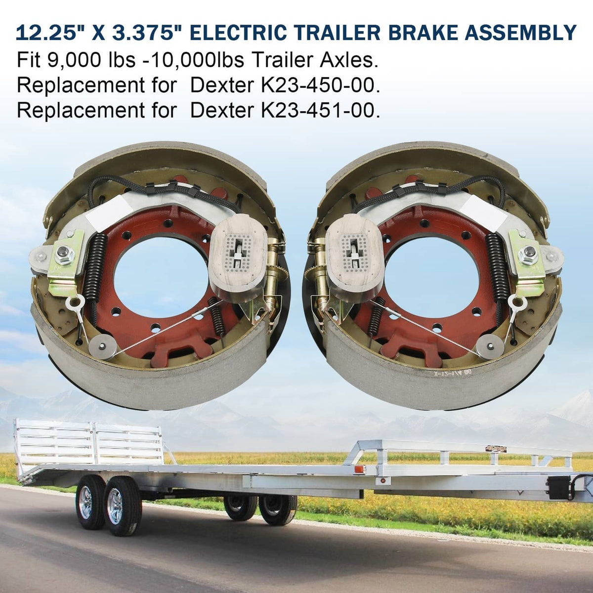 Solidspare Electric Trailer Brake Assembly Pair For 10K lbs Axle w/Shields 12-1/4"x3-3/8"
